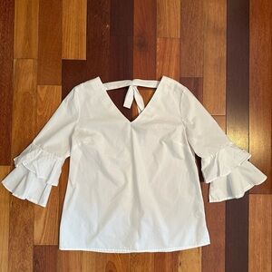 Como Vintage White Ruffle Sleeve V-Neck Blouse